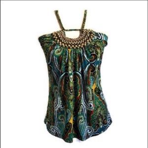 HeartSoul tropical halter top with wood beads